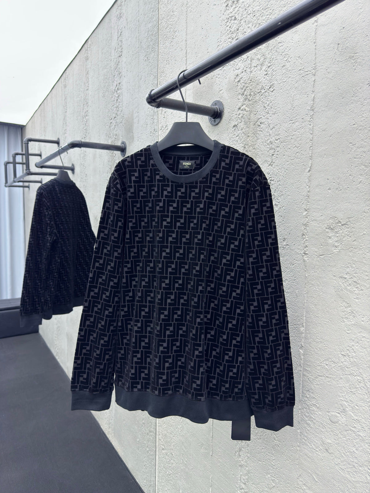 Jacquard-Monogramm-Pullover mit Rundhalsausschnitt – Marineblau – Herren
