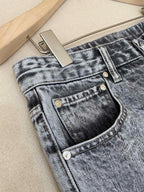 Graue Acid-Wash Jeans mit geradem Bein - Damen