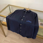 Navy Baumwoll-Langarmshirt mit Schriftzug – Herren