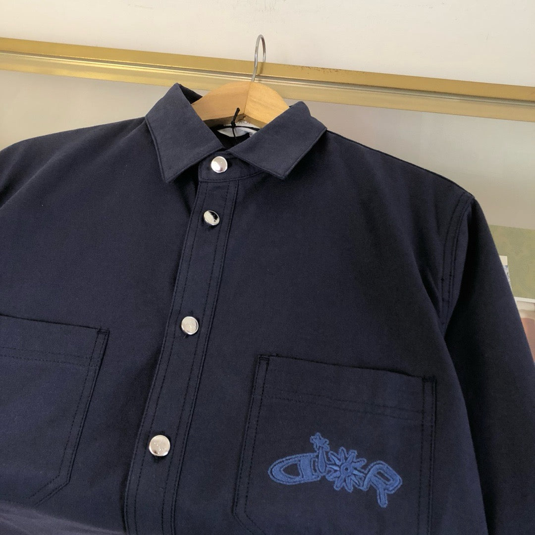 Navy Baumwoll-Langarmshirt mit Schriftzug – Herren