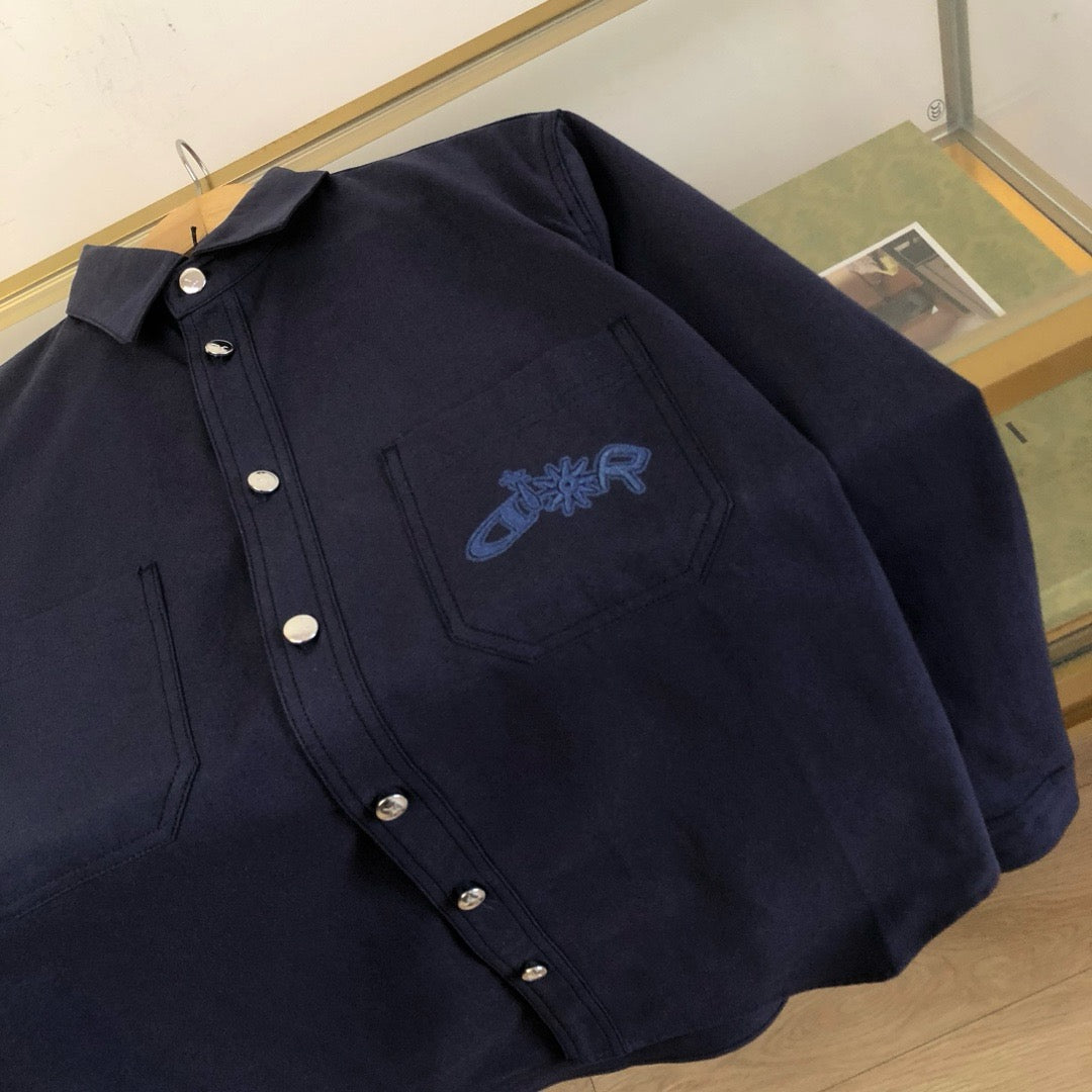 Navy Baumwoll-Langarmshirt mit Schriftzug – Herren