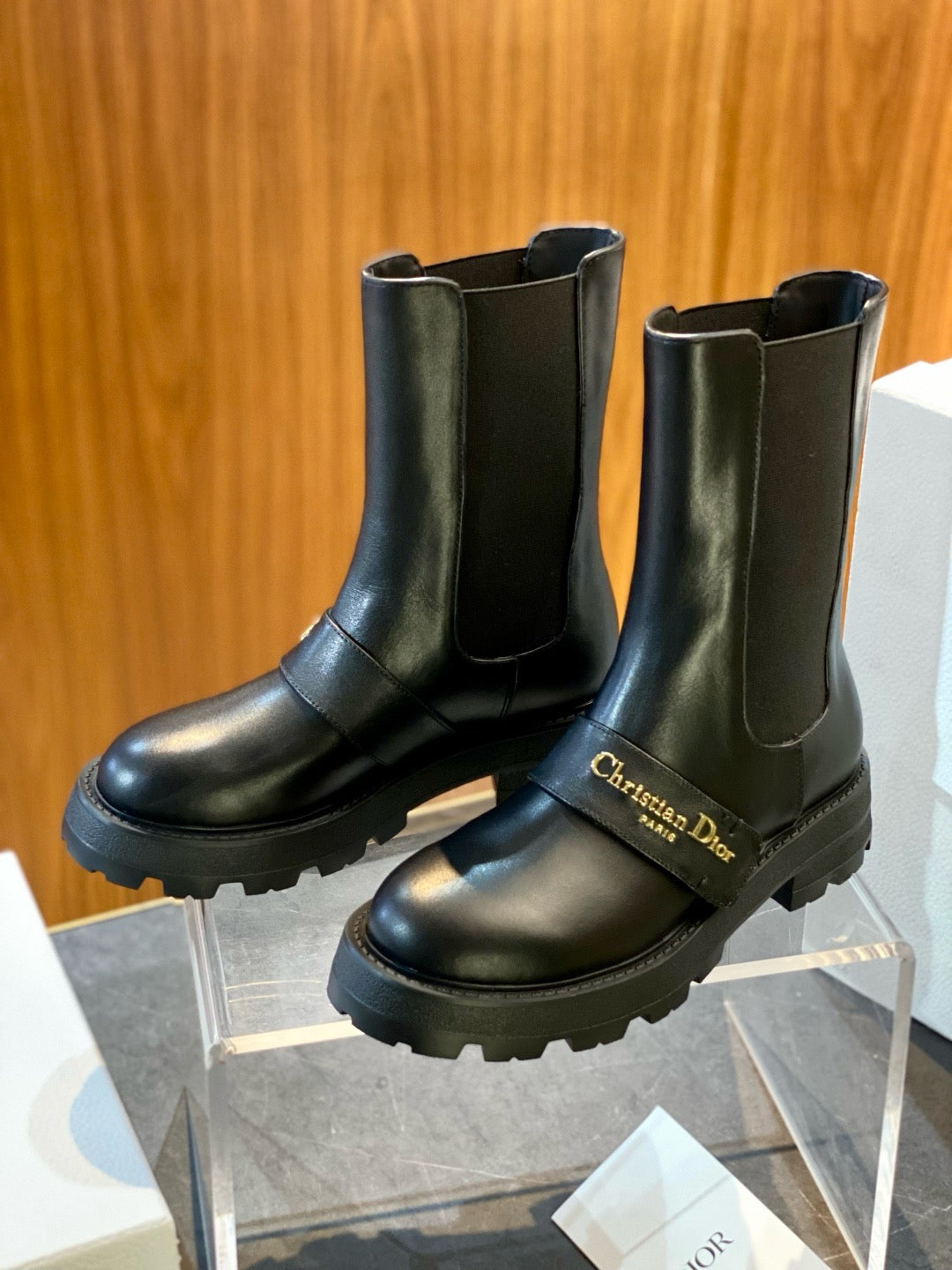 Black Patent Lug Sole Chelsea Boot - Women's