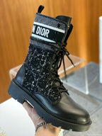 Black Canvas Monogram Combat Boot - Women's