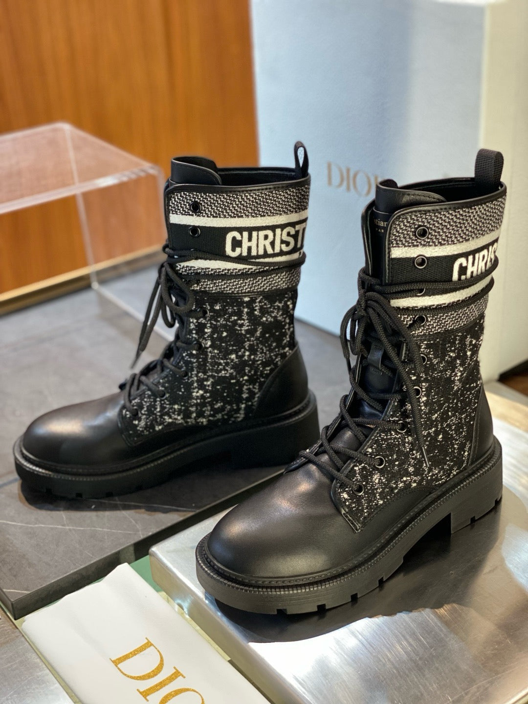 Black Canvas Monogram Combat Boot - Women's