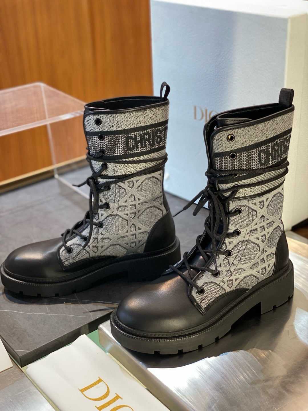 Black Canvas Monogram Combat Boot - Women's