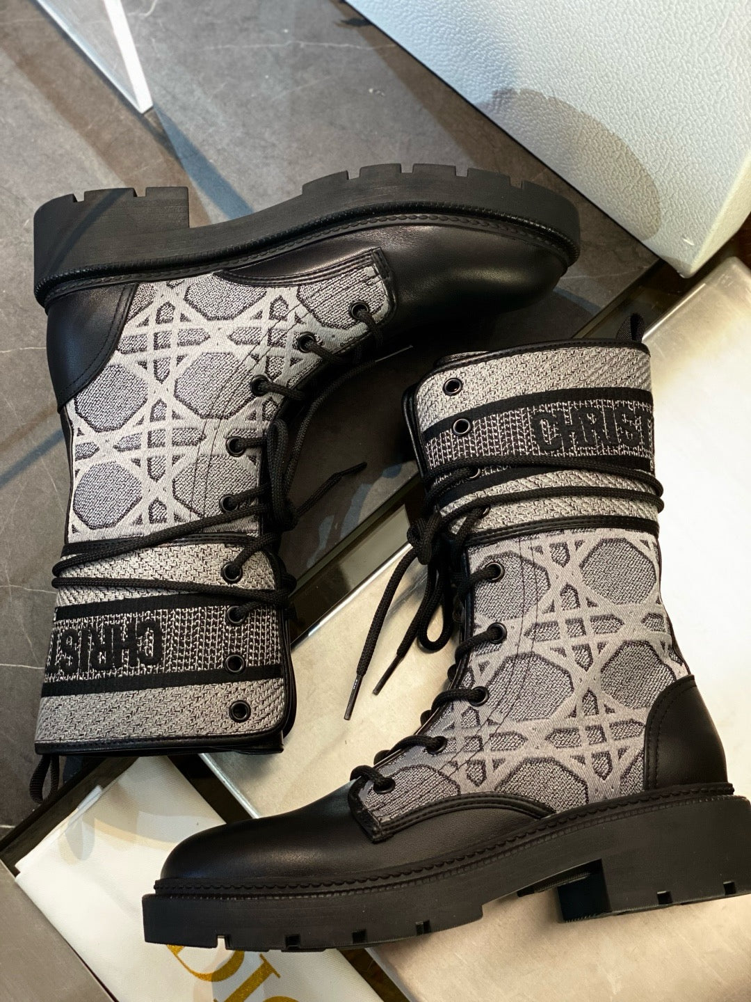 Black Canvas Monogram Combat Boot - Women's