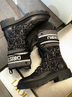 Black Canvas Monogram Combat Boot - Women's