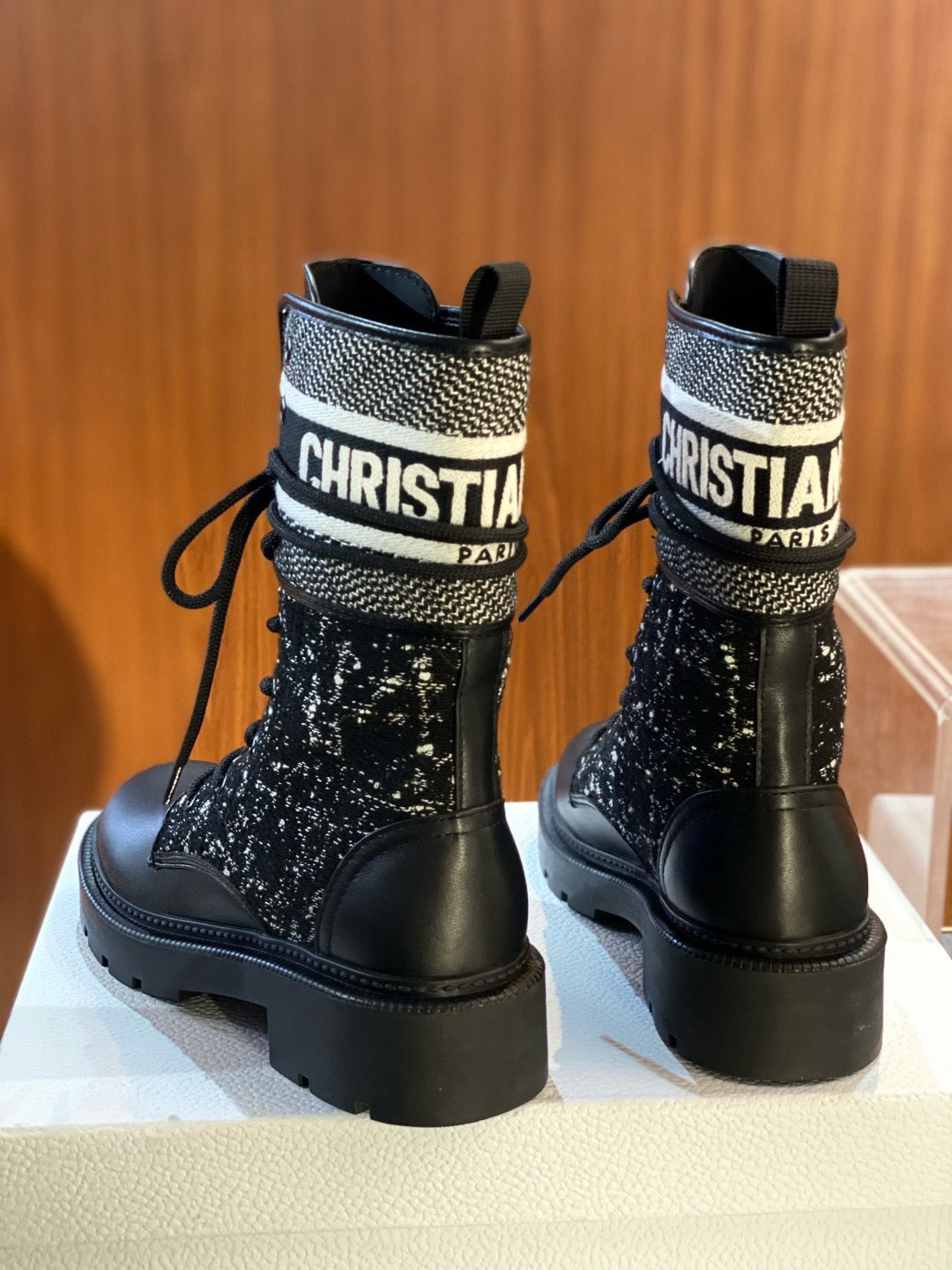 Black Canvas Monogram Combat Boot - Women's