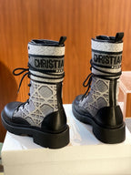 Black Canvas Monogram Combat Boot - Women's