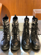Black Canvas Monogram Combat Boot - Women's