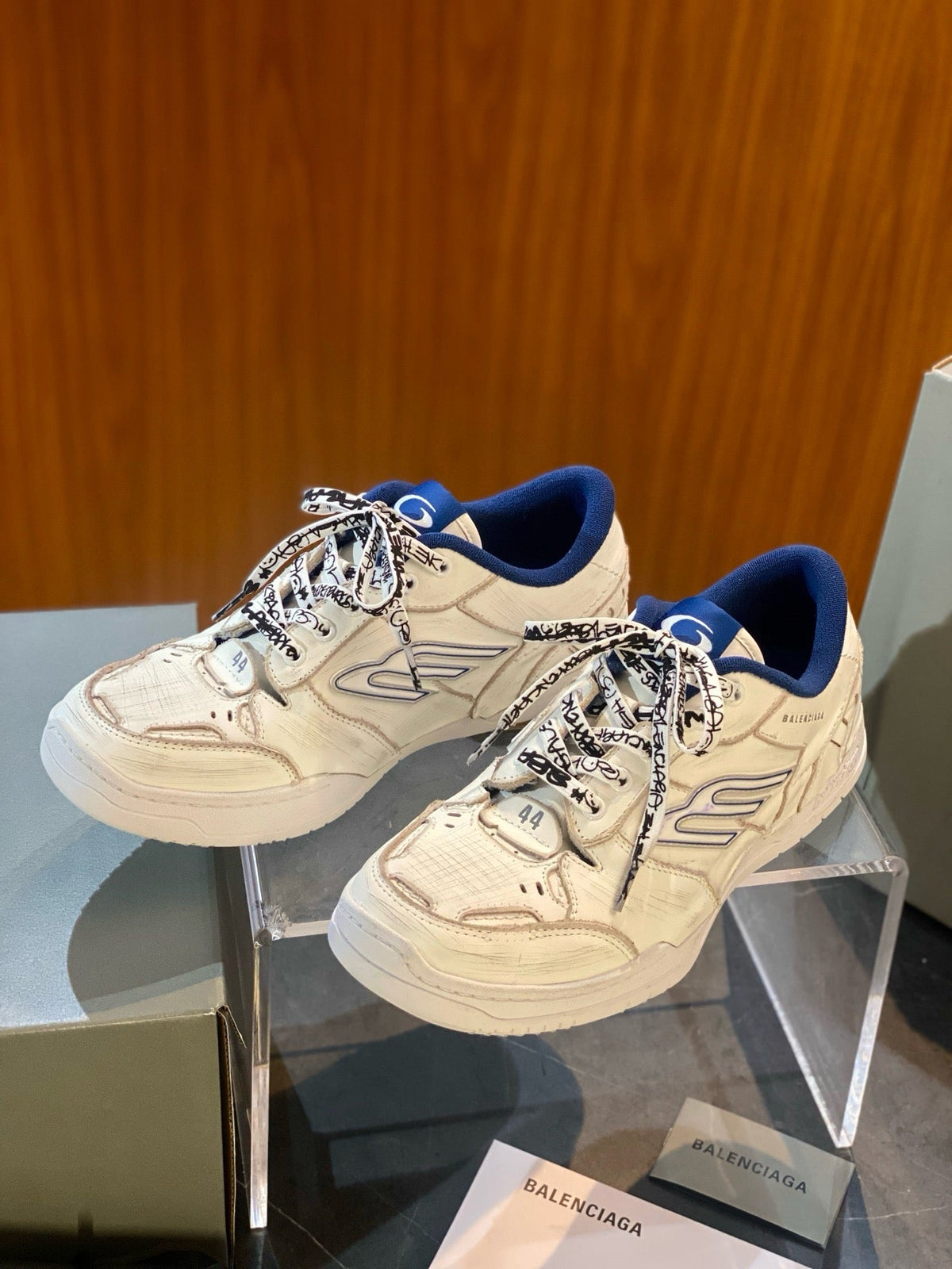 White and Blue Mesh Runner Sneakers