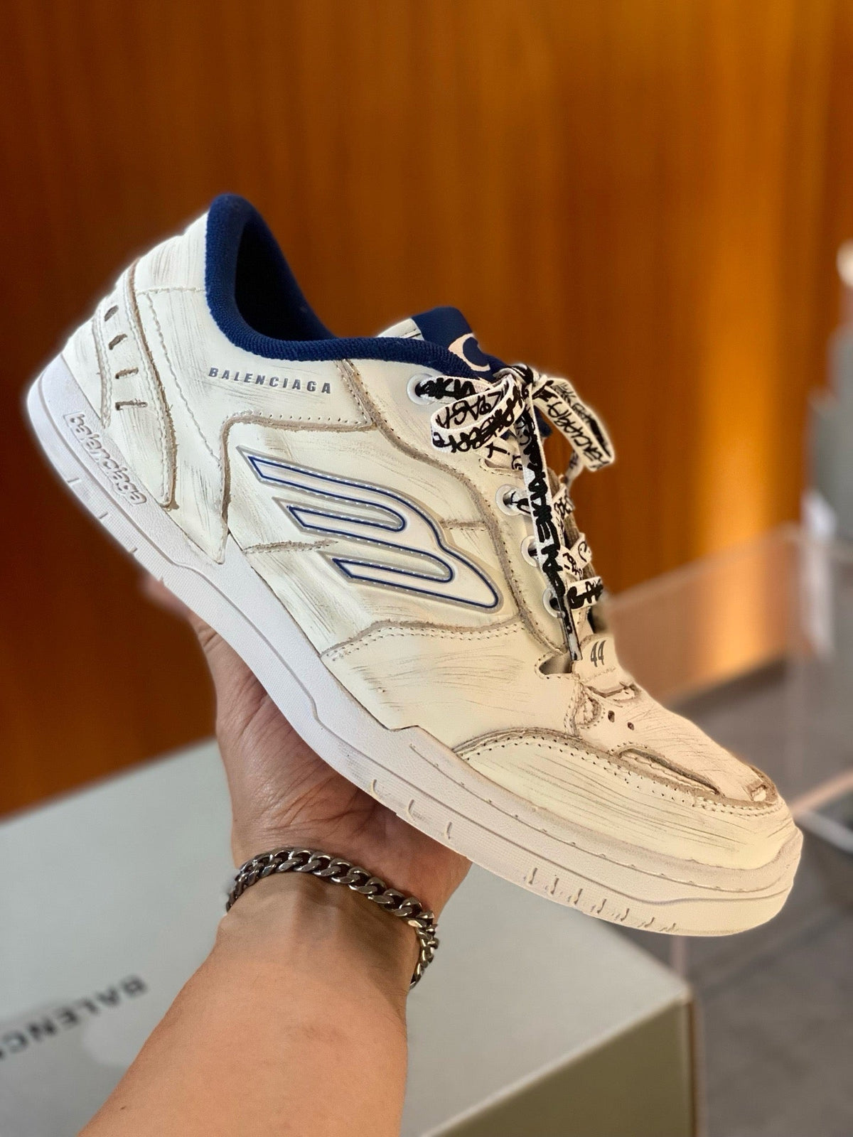 White and Blue Mesh Runner Sneakers