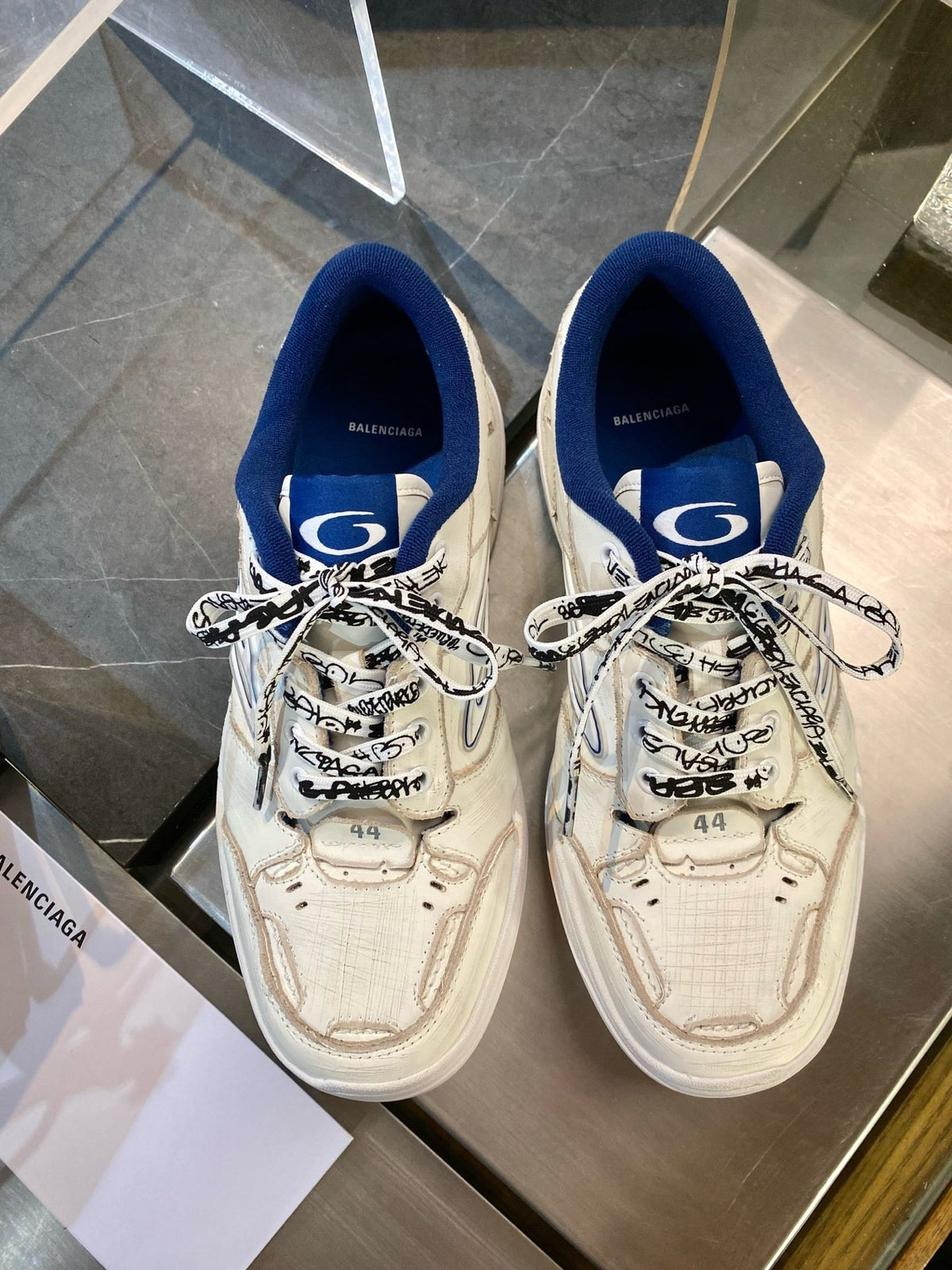 White and Blue Mesh Runner Sneakers