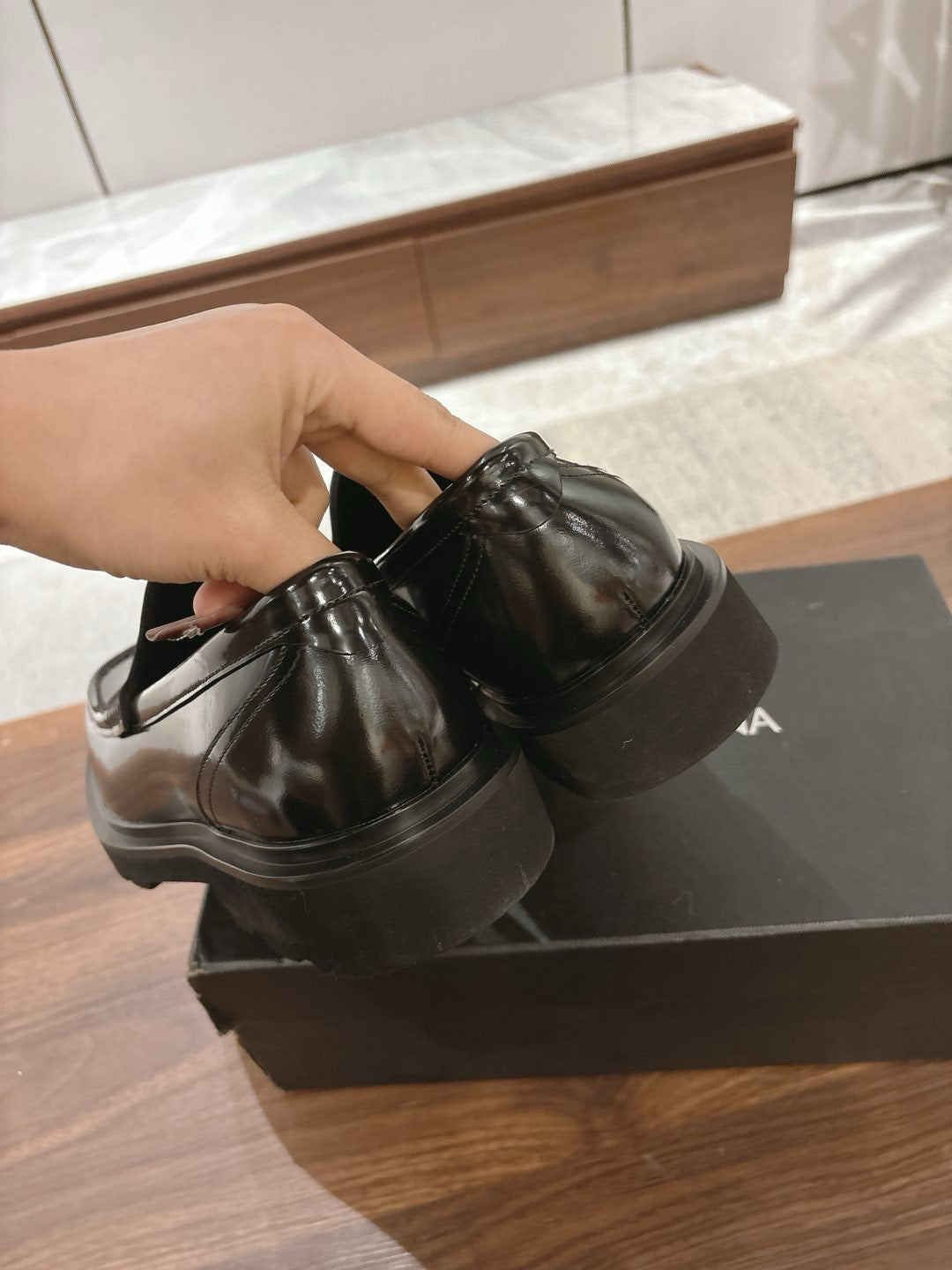 Black Leather Lug Sole Loafer - Men's