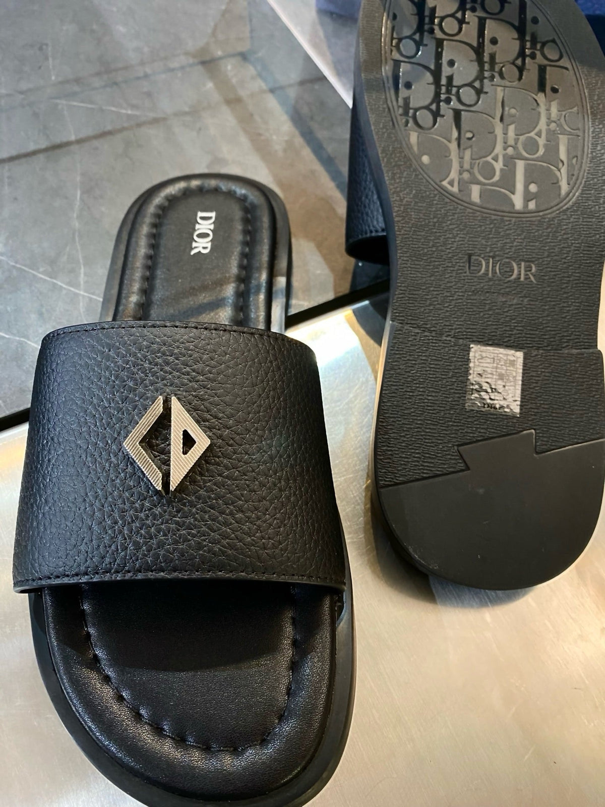 Black Leather Logo Double Strap - Men's