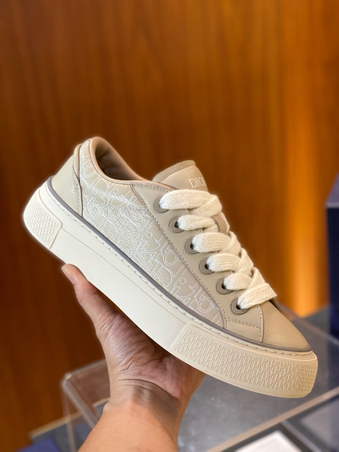 Knit Low-Top Beige Sneakers - Men's
