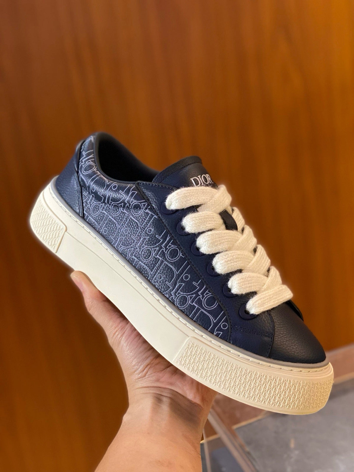 Knit Low-Top Beige Sneakers - Men's