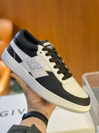 Cream Leather Colourblock Low-Top - Men's