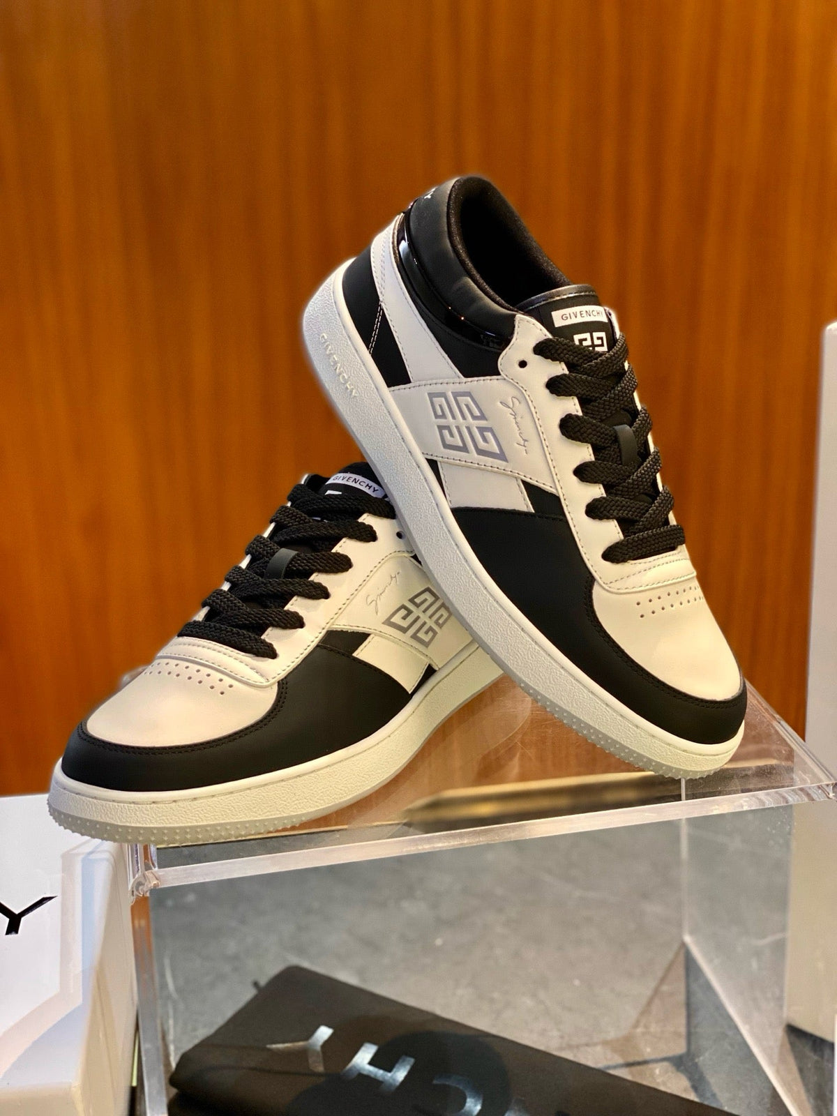 Cream Leather Colourblock Low-Top - Men's