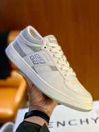 Cream Leather Colourblock Low-Top - Men's
