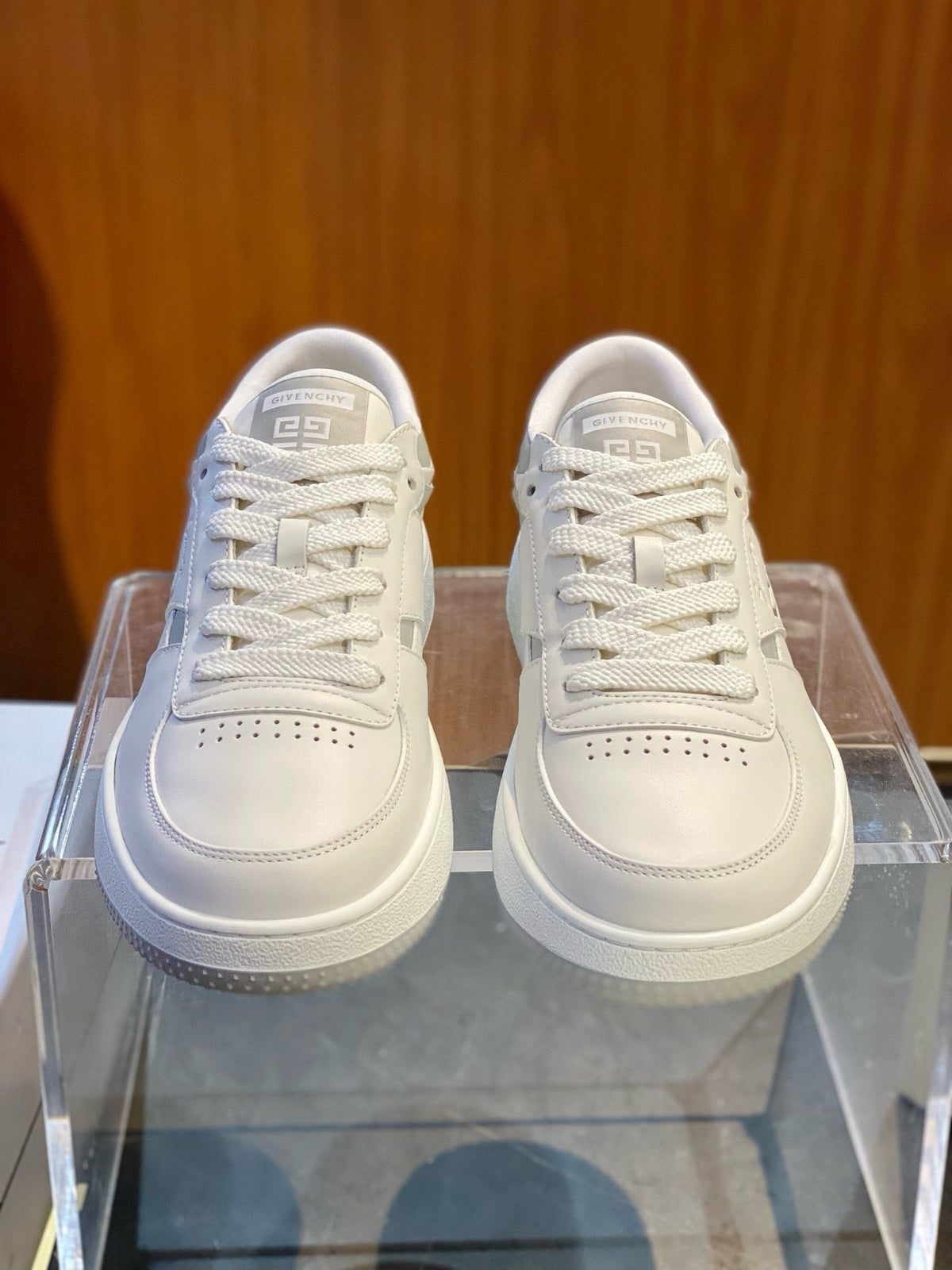 Cream Leather Colourblock Low-Top - Men's