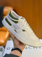 Cream Leather Colourblock Low-Top - Men's