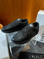 Black Leather Plain Low-Top - Men's