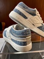 Cremefarbene Low-Top-Sneaker mit Leder-Paneelen – Herren