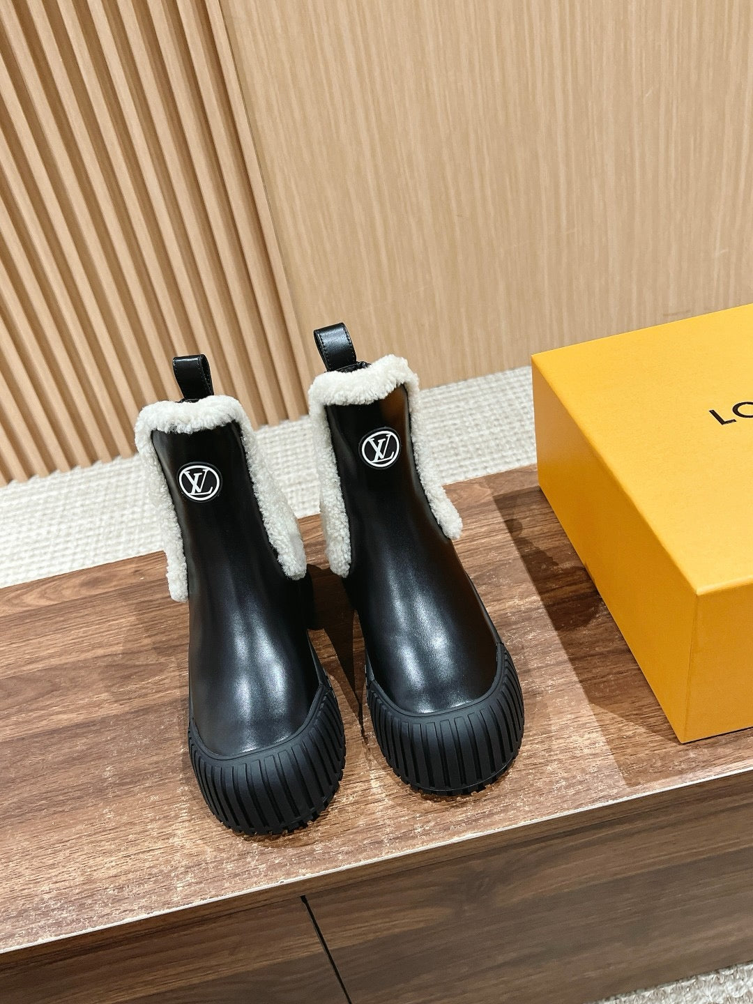 Black Leather Shearling-Lined Ankle Boot - Women's