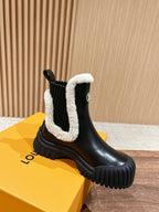 Black Leather Shearling-Lined Ankle Boot - Women's