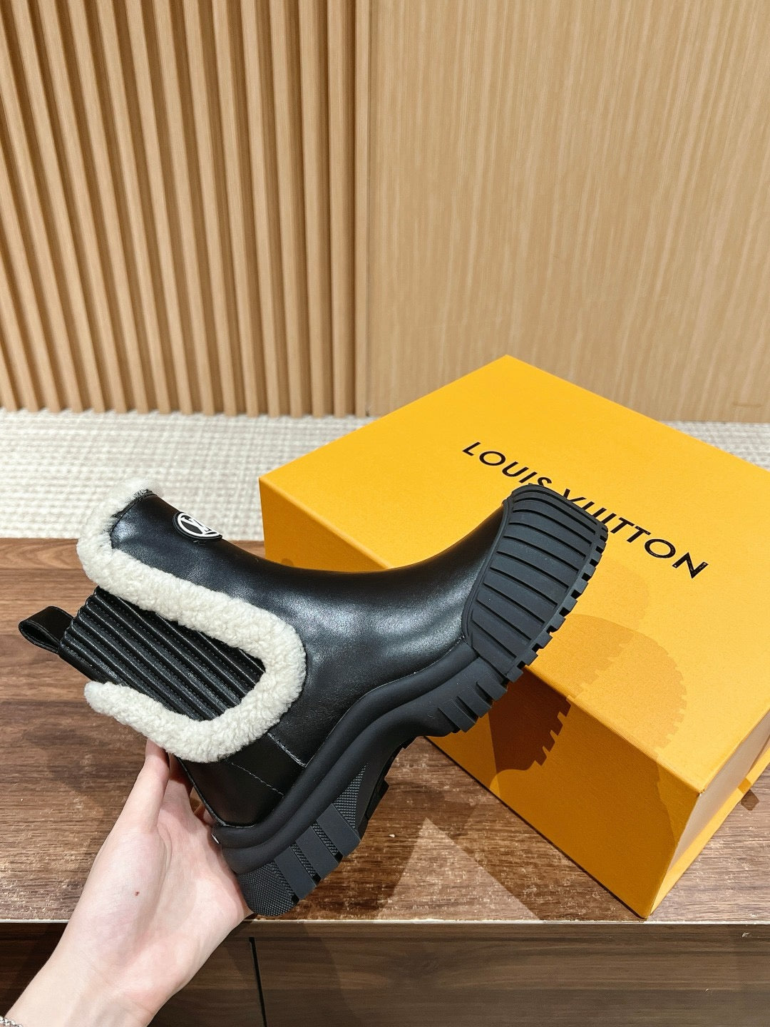 Black Leather Shearling-Lined Ankle Boot - Women's