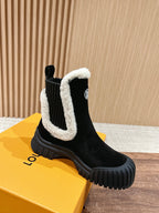 Black Leather Shearling-Lined Ankle Boot - Women's