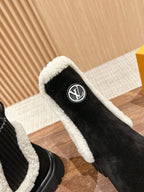 Black Leather Shearling-Lined Ankle Boot - Women's