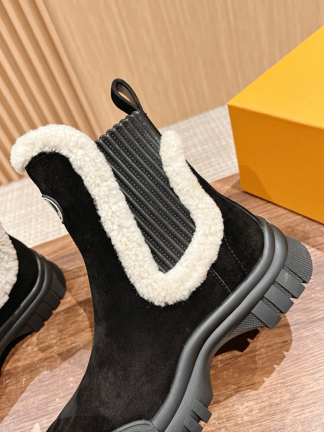 Black Leather Shearling-Lined Ankle Boot - Women's