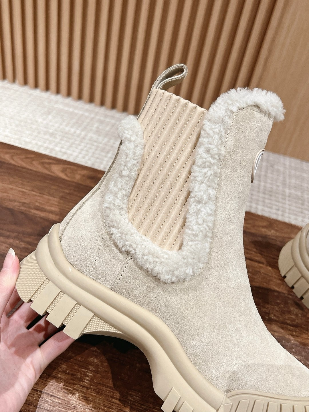 Black Leather Shearling-Lined Ankle Boot - Women's