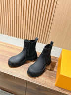 Black Leather Ridged Sole Chelsea Boot - Women's