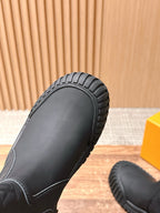 Black Leather Ridged Sole Chelsea Boot - Women's