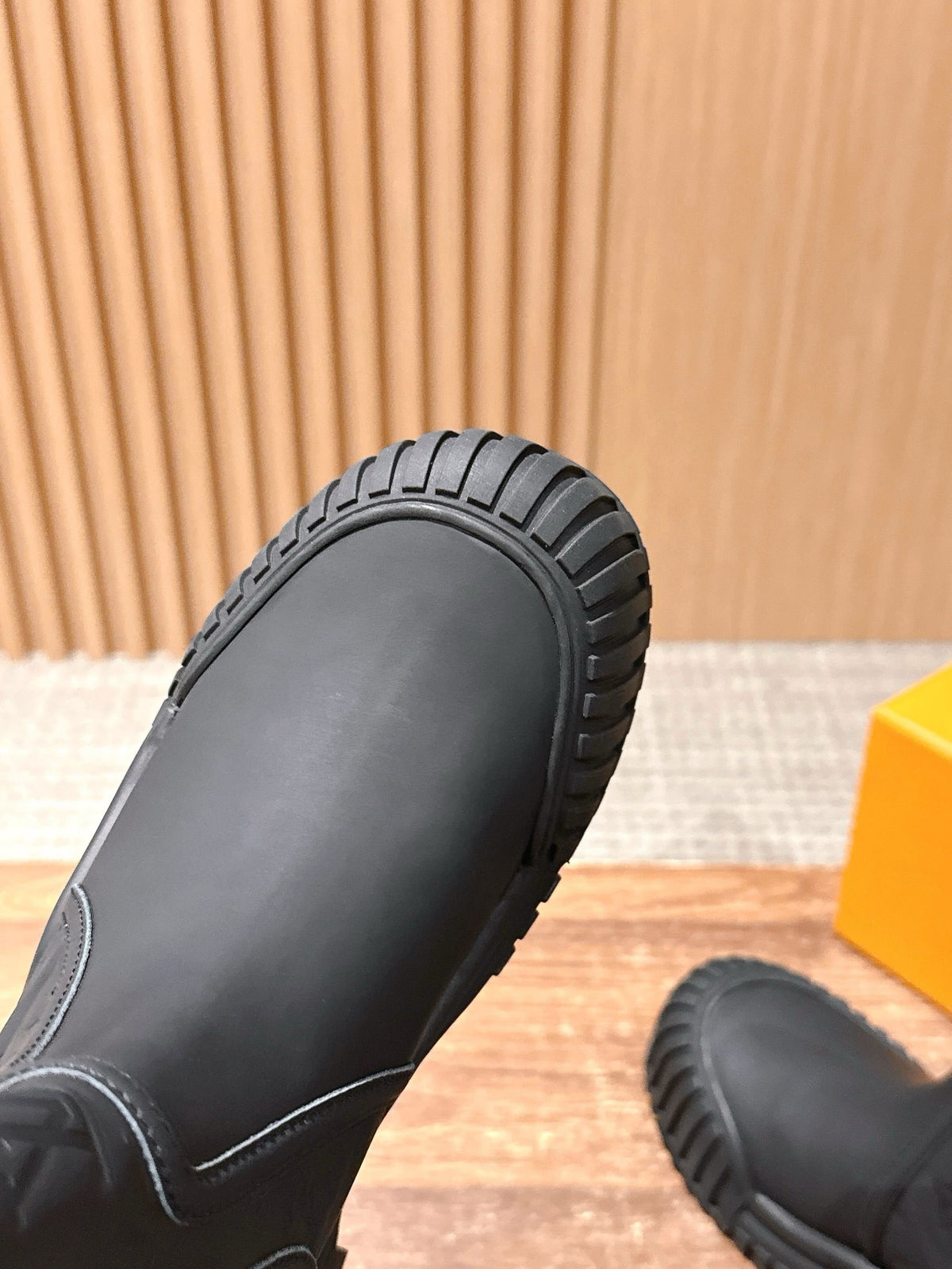 Black Leather Ridged Sole Chelsea Boot - Women's