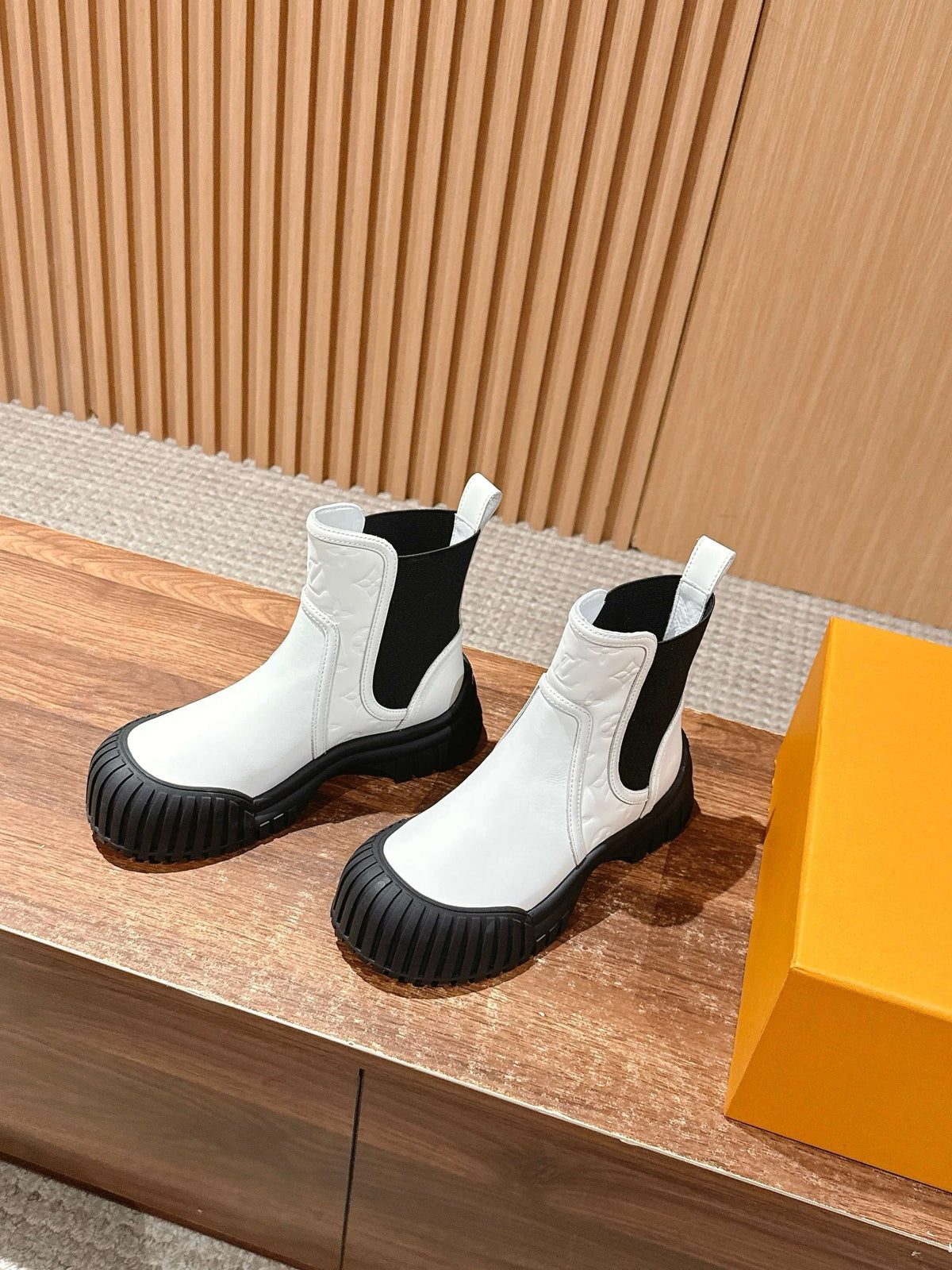 Black Leather Ridged Sole Chelsea Boot - Women's