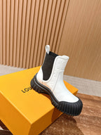 Black Leather Ridged Sole Chelsea Boot - Women's