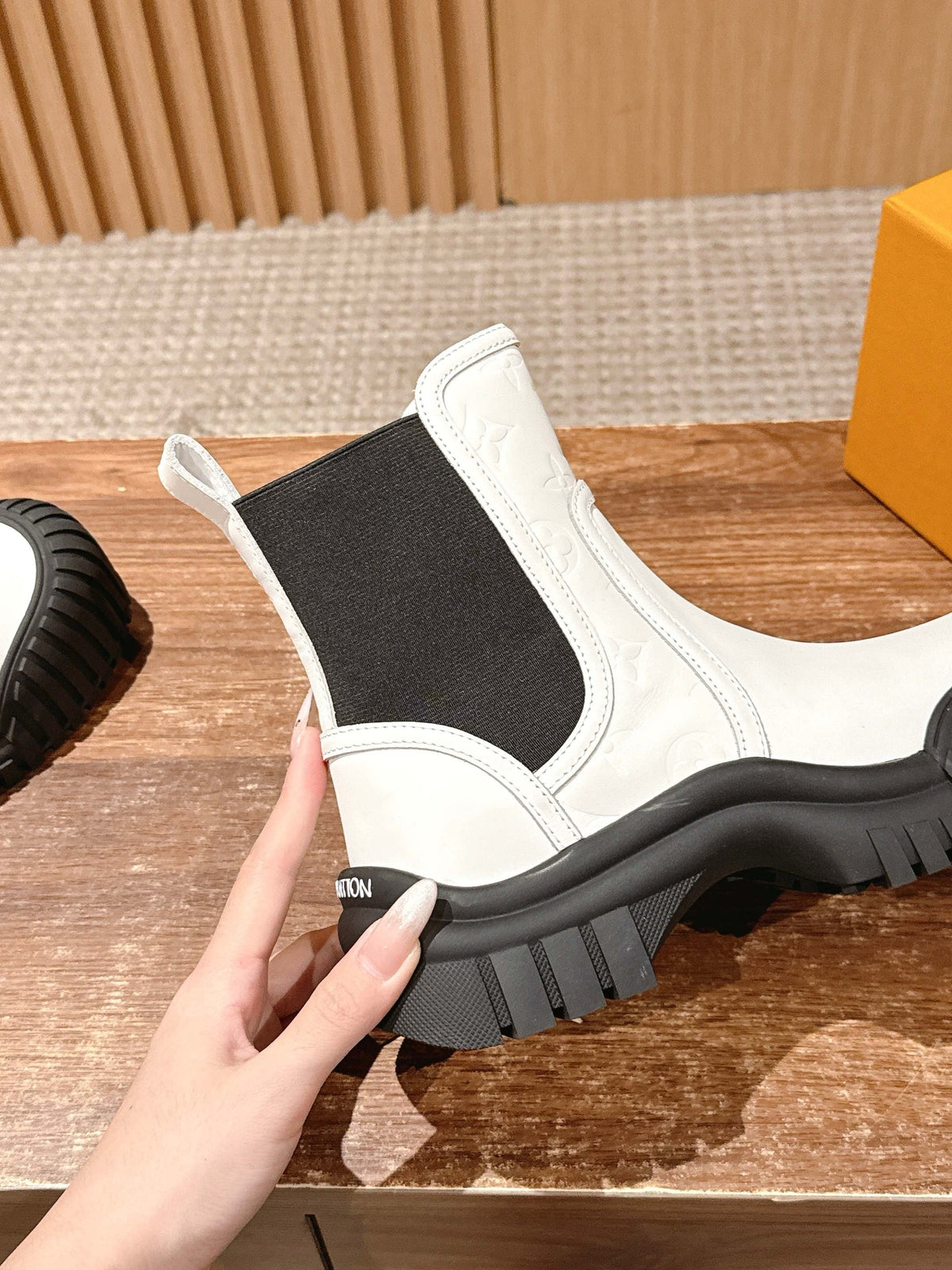 Black Leather Ridged Sole Chelsea Boot - Women's