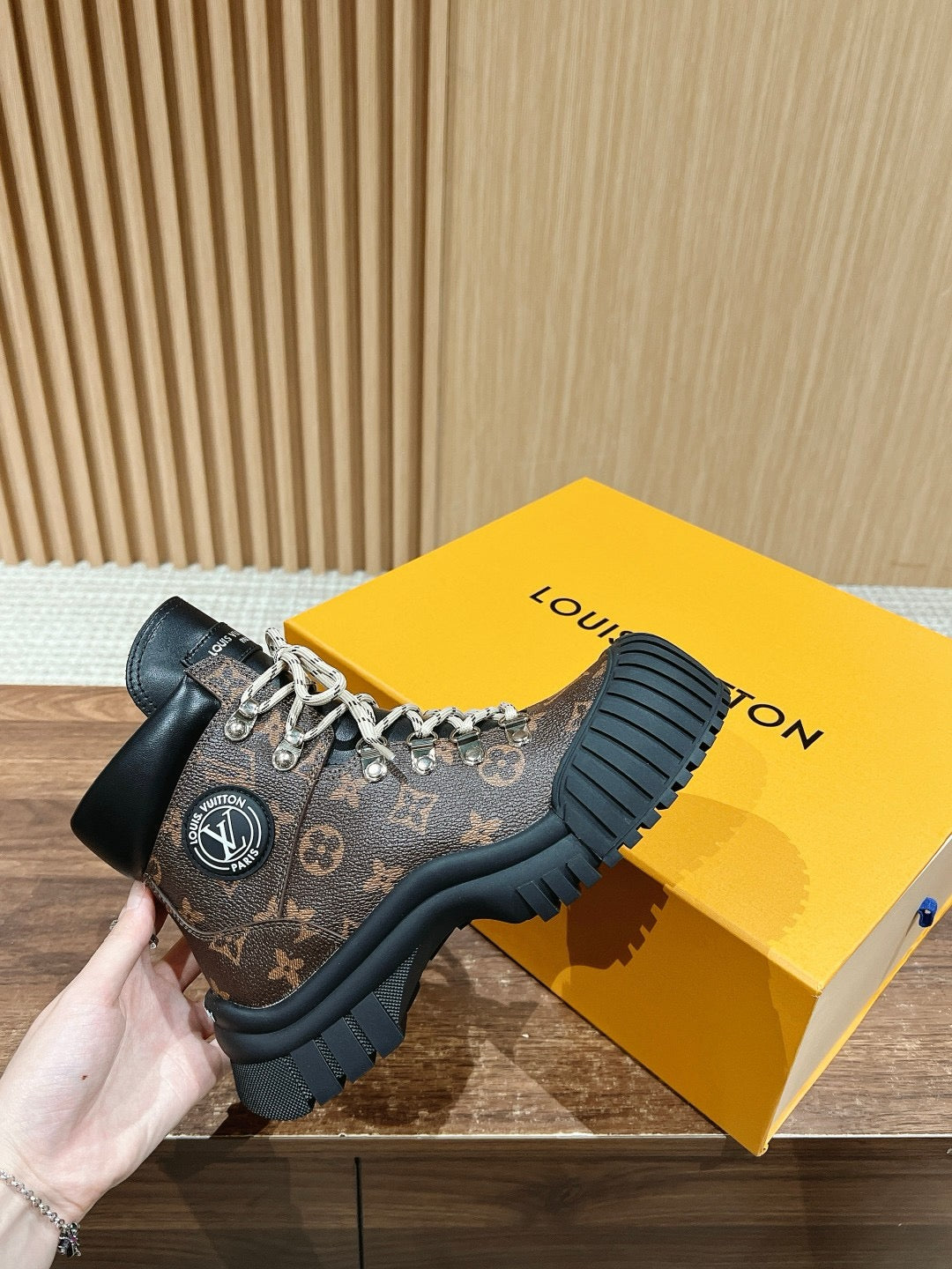 Black Leather Lug Sole Lace-Up Boot - Women's