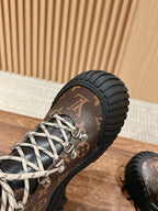Black Leather Lug Sole Lace-Up Boot - Women's