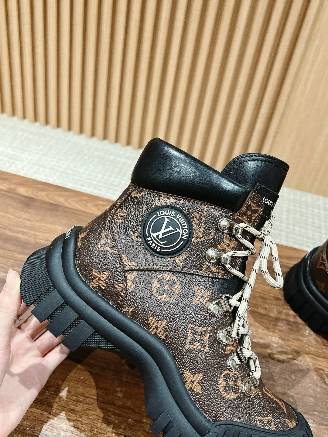 Black Leather Lug Sole Lace-Up Boot - Women's