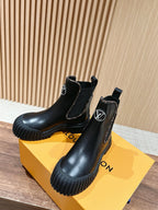 Black Leather Logo Chelsea Boot - Women's