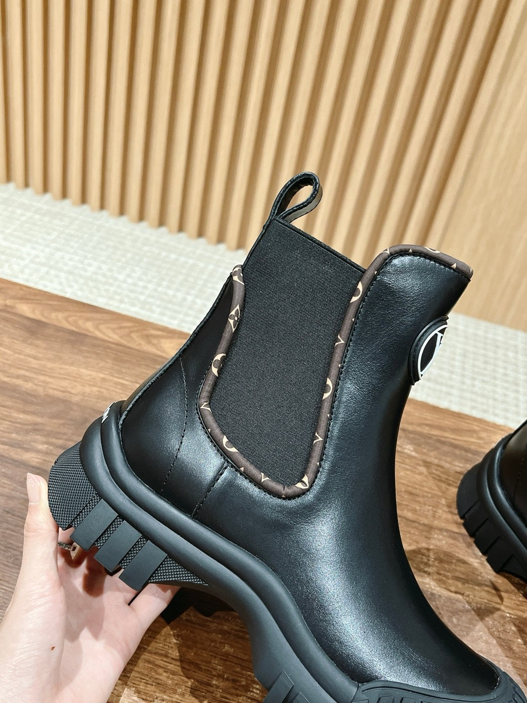 Black Leather Logo Chelsea Boot - Women's