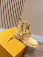 Black Leather Gold Hardware Ankle Boot - Women's