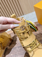 Black Leather Gold Hardware Ankle Boot - Women's