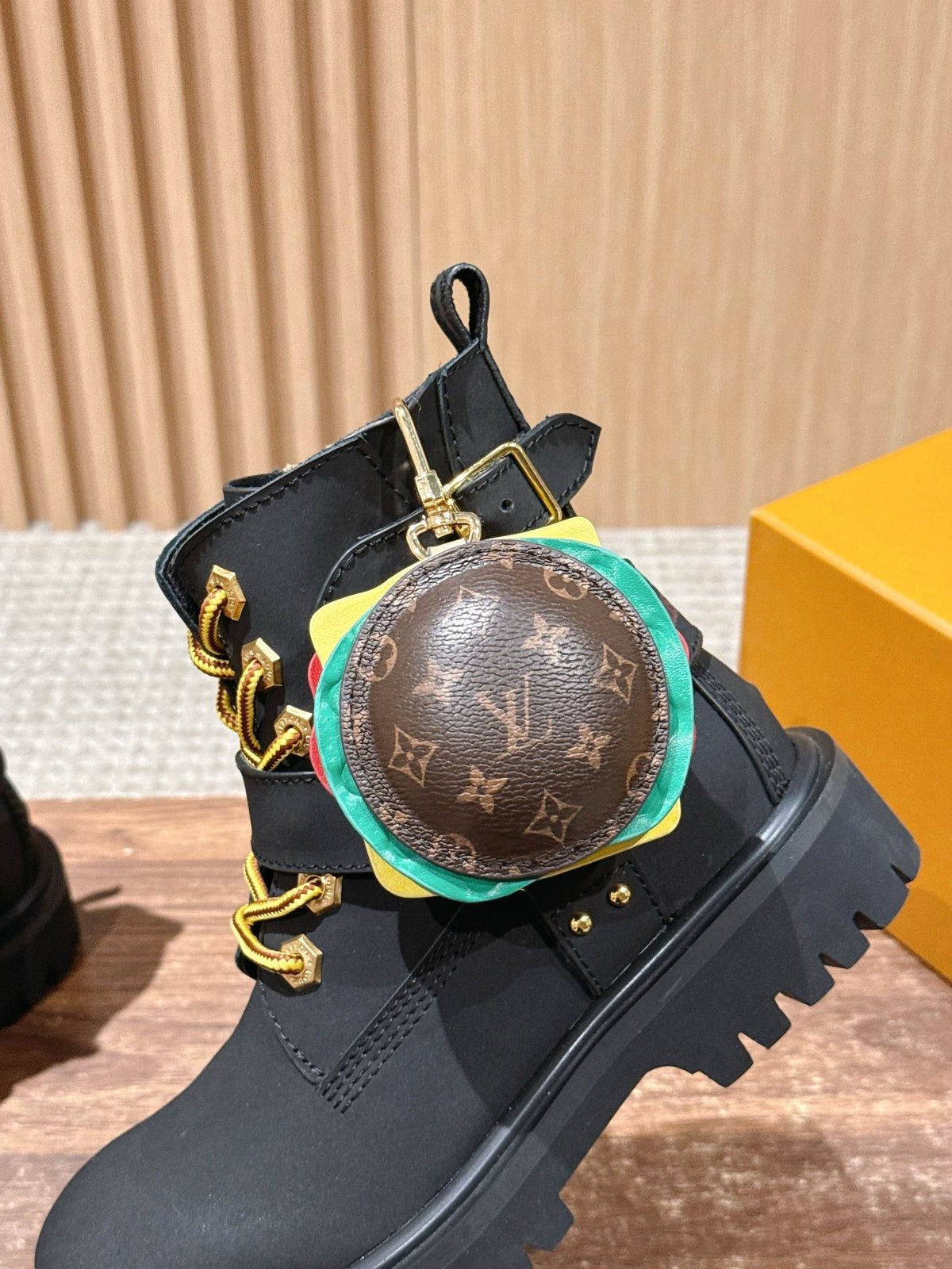 Black Leather Gold Hardware Ankle Boot - Women's