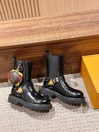 Black Leather Charm Combat Boot - Women's